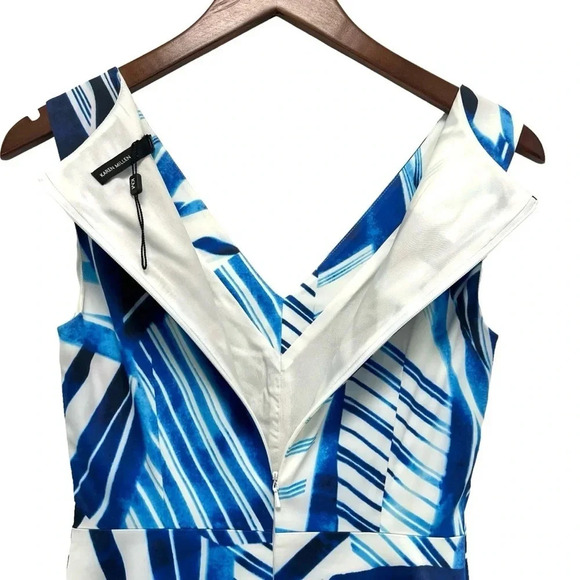 Karen Millen Blue White Geometric Print Sleeveless Sheath Dress Women’s Size 4 - Picture 6 of 10